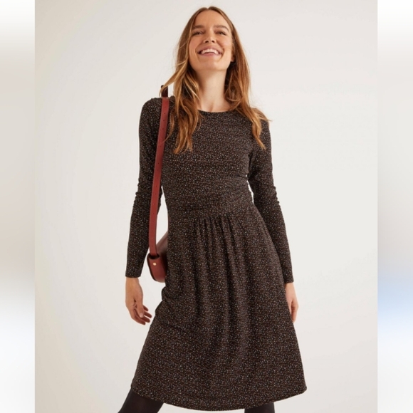 BODEN Abigail Jersey Dress Black Confetti Print Size 12L - Picture 2 of 9